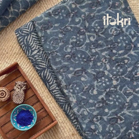 Bagru Indigo Dabu Hand Block Print Natural Dyed Kota Doria Cotton Fabric 16