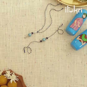 Multicolor - Handmade Blue Pottery & GS Bead Work Rakhi Lumba Set with Banaras Wood Dolls Box 32