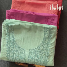Peach - Hand Embroidery Mul Cotton Chikankari Unstitched Kurta Material 32