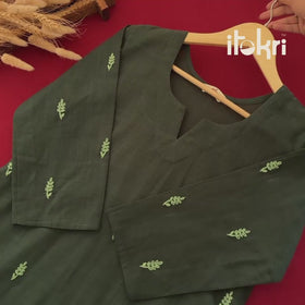 Red - Plain Slub Cotton Hand Embroidered Suit Set with Dupatta for women 13
