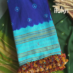 Black - Kutch Handwoven Merino Wool Bandhani Tie-Dye Shawl 04