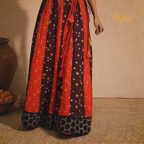 Multicolor - Bandhani Tie-Dye 24 Kali Patchwork Cotton Long Skirt 11