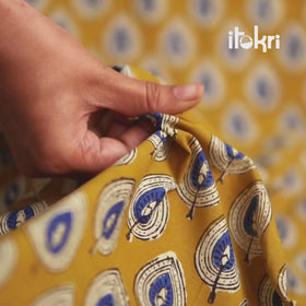 Blue - Dabu Bagru Block Print Pure Cotton Fabric