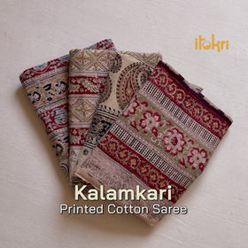 Black - Pedana Block Print Cotton Kalamkari Saree 03