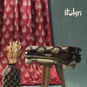 Black - Kutch Hand Block Ajrakh Print Natural Dyed Mashru Silk Fabric 01