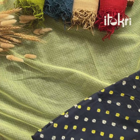 Blue - Kutch Bandhani Tie-Dye Cotton 2pc Unstitched Dress Material Kurta Set with Earrings 23