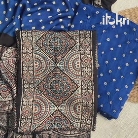 Kutch Ajrakh Bandhani Tie-Dye Modal Silk 3pc Unstitched Dress Material Suit Set 37
