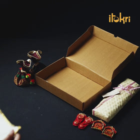 Diwali Gift Hamper - Festive Handpainted Wooden Mata Charan With Dryfruits, Shubh Laabh & Incense sticks (4 Curated Products)