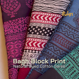 Green - Natural Dyed Bagh Print Cotton Saree with Blouse Piece 22