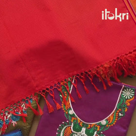 Purple - Ilkal Kasuti Embroidery Khun Silk 2pc Unstitched Dress Material 29