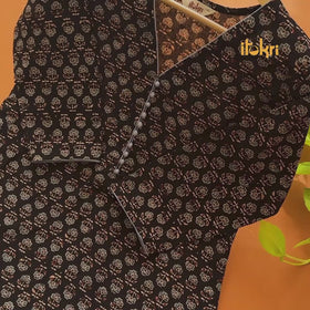 Black - Ajrakh Block Printed Cotton Kurta With Palazzo & Dupatta Set