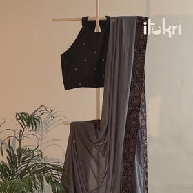 Tagai & Mirror Embroidered Ajrakh Patchwork Pure Mul Cotton Saree with Blouse Piece 14