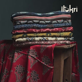 Ajrakh Hand Block Print Natural Dyed Modal Silk Fabric 72