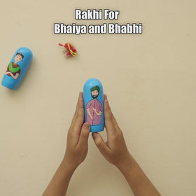 Green - Pearls Handmade Blue Pottery & GS Bead Work Bhaiya Bhabhi Rakhi Set with Banaras Wood Dolls Box 25