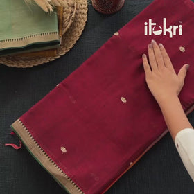 Brown - Dharwad Woven Mercerised Cotton Saree with Border 11