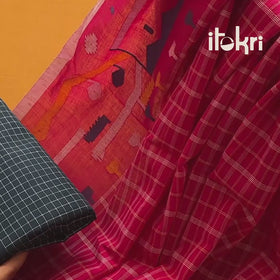 Black - Pure Handloom Cotton Bengal Jamdani Fabric 01