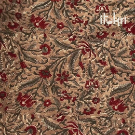 Floral Hand Block Sanganeri Print Linen Fabric 07