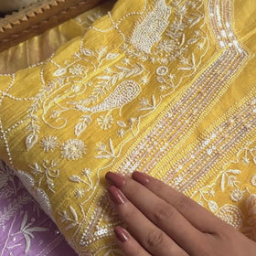 Mul Chanderi Semi Stitched Hand Embroidered 2pc Chikankari Kurta Set 06