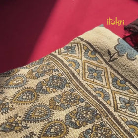 Kutch Ajrakh Hand Block Print Natural Dyed Kota Doria Cotton Saree 11