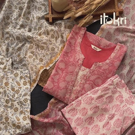 Blue - Gota Work Chanderi Silk Sanganeri Hand Block Print Suit Set with Dupatta for women 08