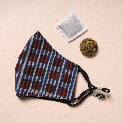  Block Printed  Cotton 3 Layer Snug Fit Face Cover with Herb Pocket 
