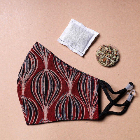  Ajrakh Block Printed Cotton 3 Layer Snug Fit Face Cover with Herb Pocket 