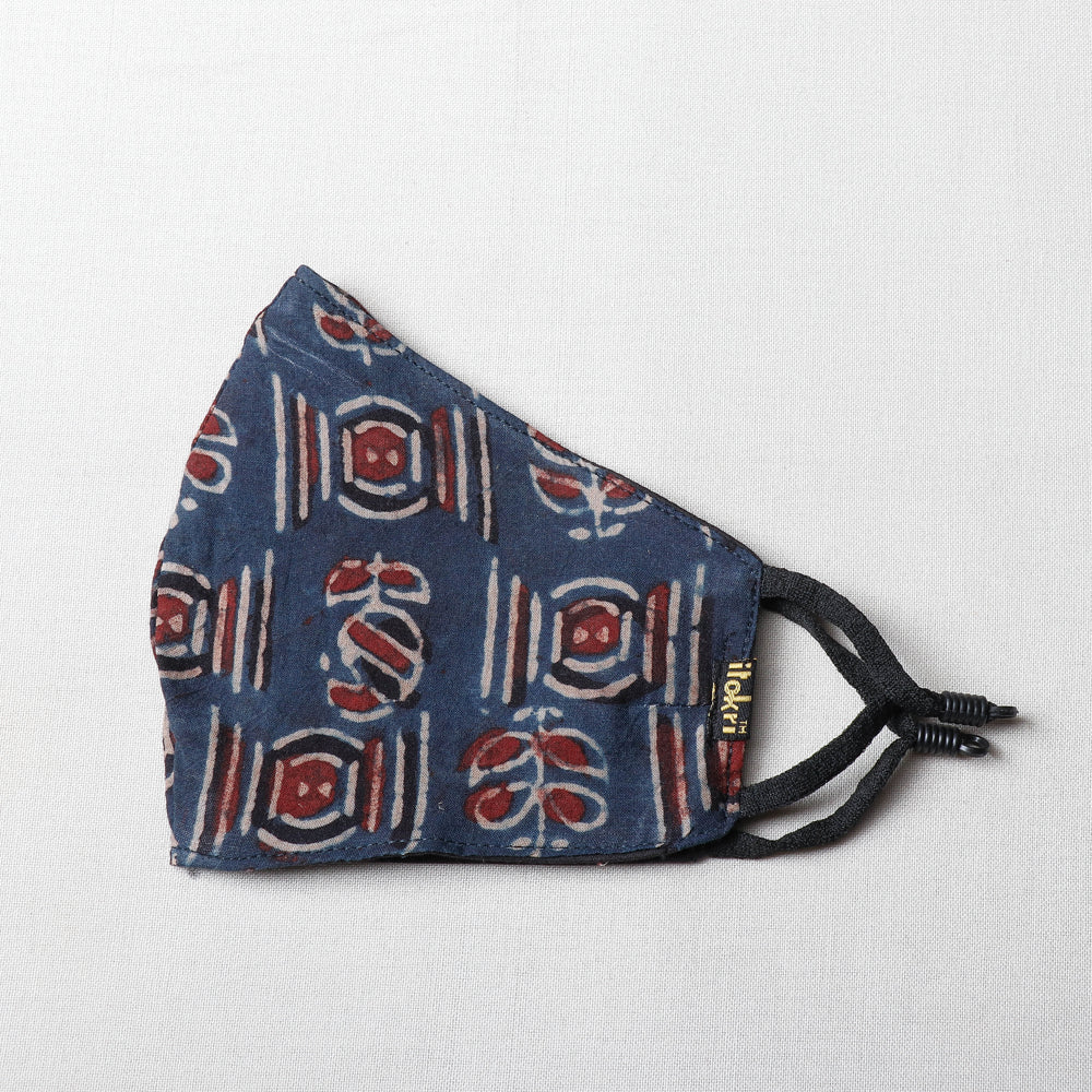  Ajrakh Block Printed Cotton 3 Layer Snug Fit Face Cover 
