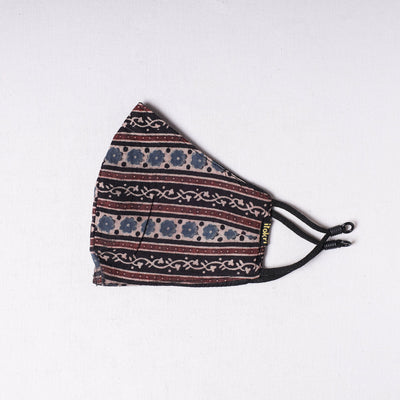 Ajrakh Block Printed Cotton 3 Layer Snug Fit Face Cover 