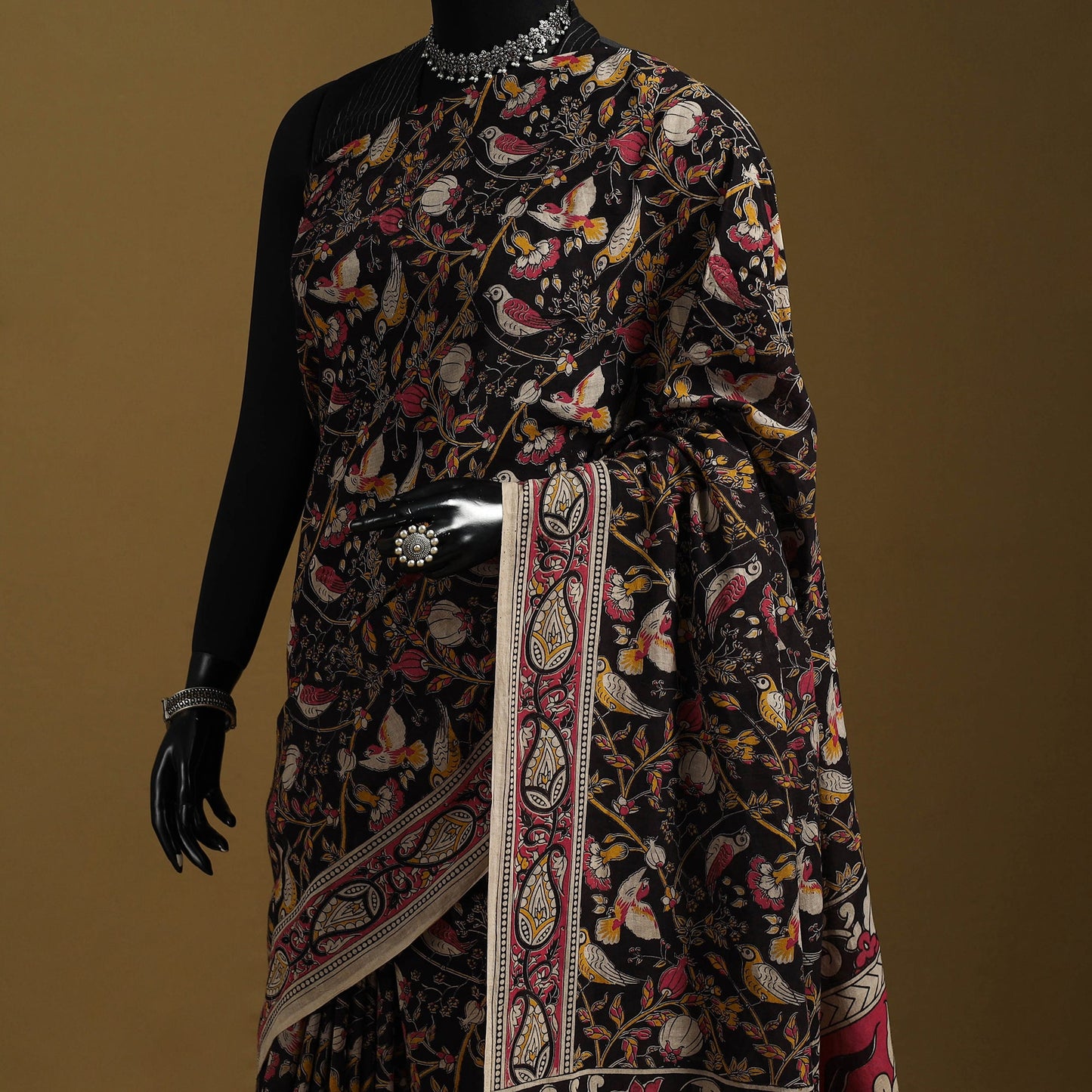 Printed cotton kalamkari saree 01 - handcrafted