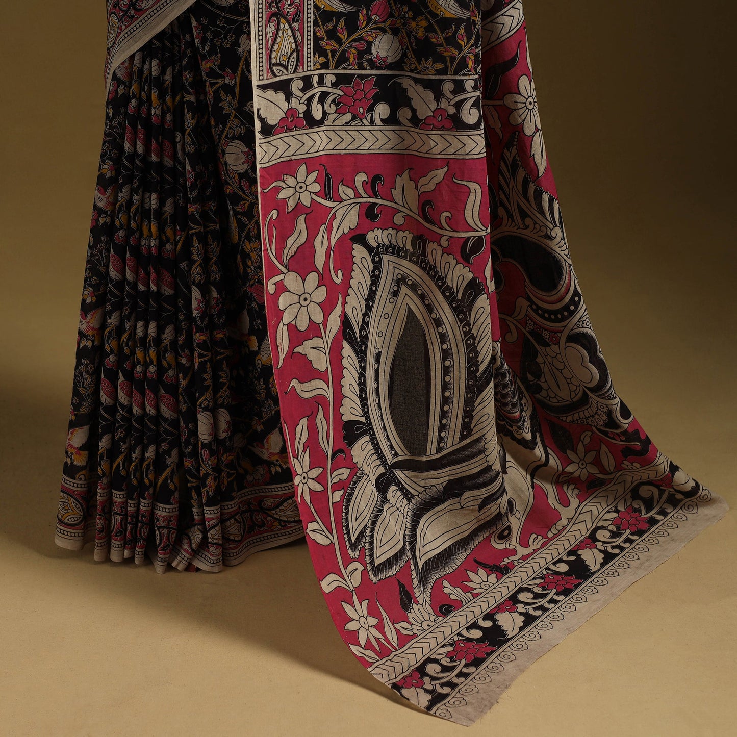 Printed cotton kalamkari saree 01 - handcrafted