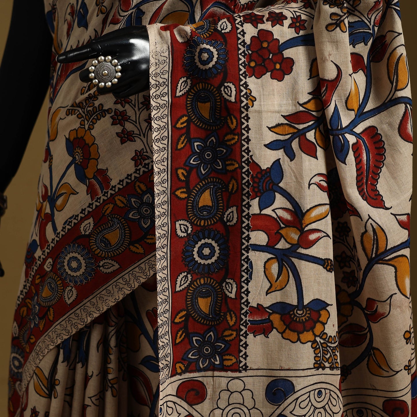 Printed cotton kalamkari saree 02 - handcrafted