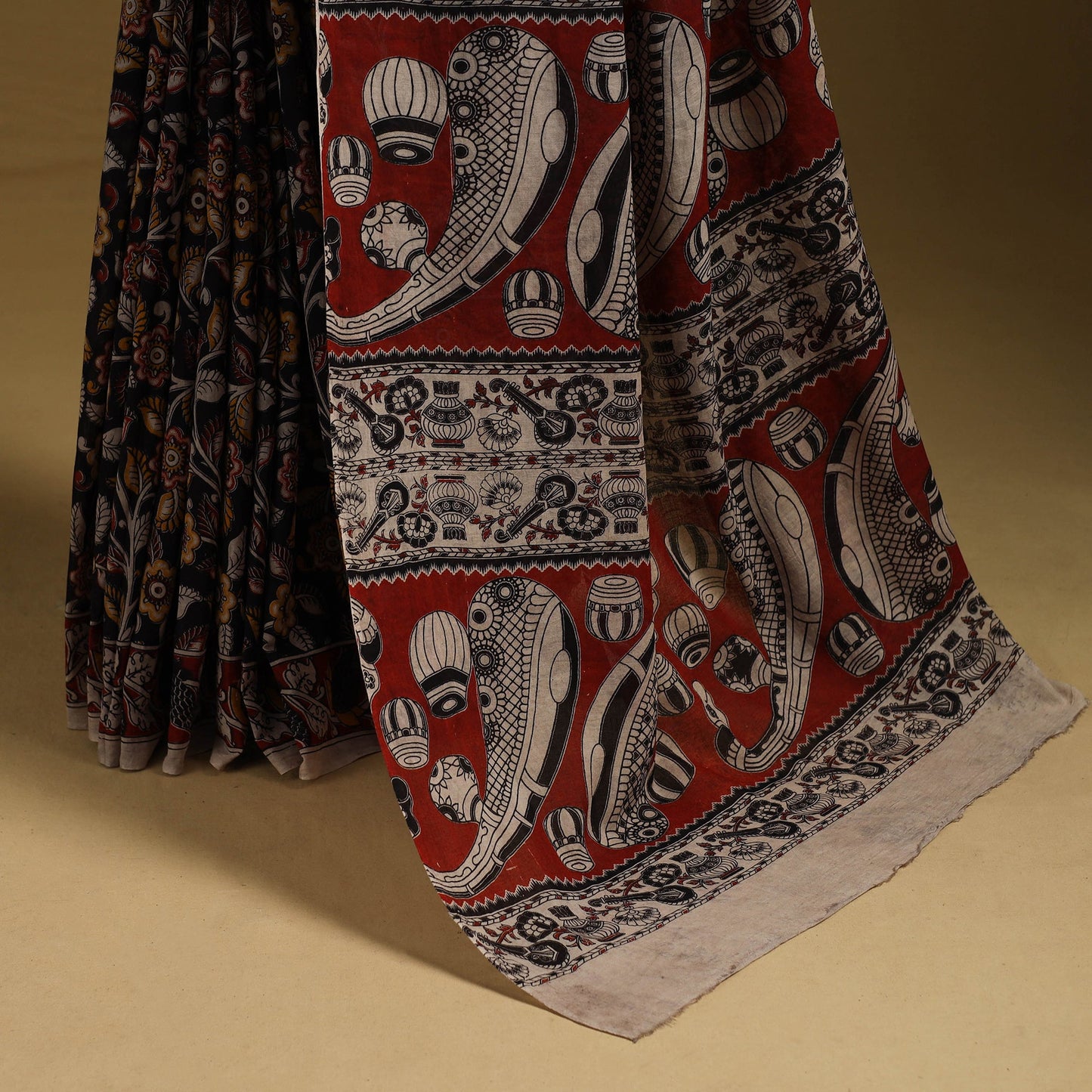 Printed cotton kalamkari saree 03 - handcrafted