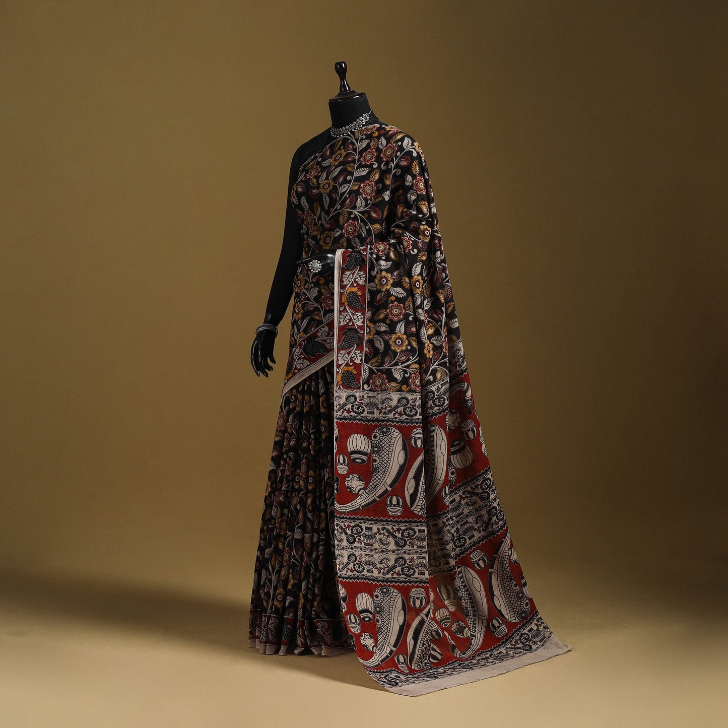 Printed cotton kalamkari saree 03 - handcrafted