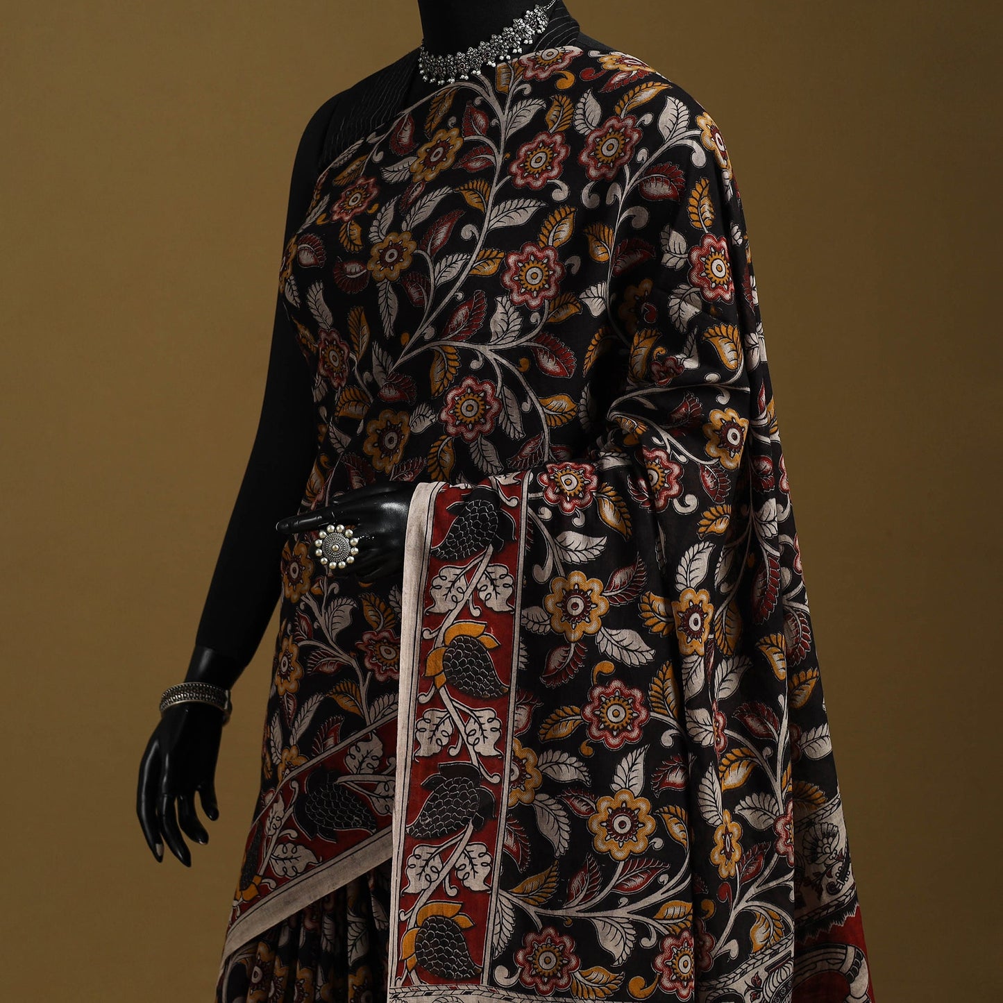 Printed cotton kalamkari saree 03 - handcrafted