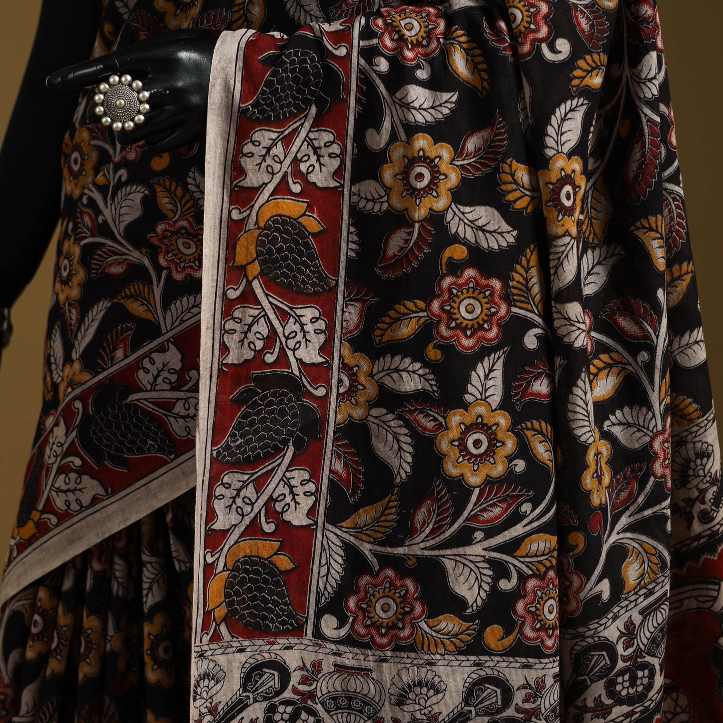 Printed cotton kalamkari saree 03 - handcrafted