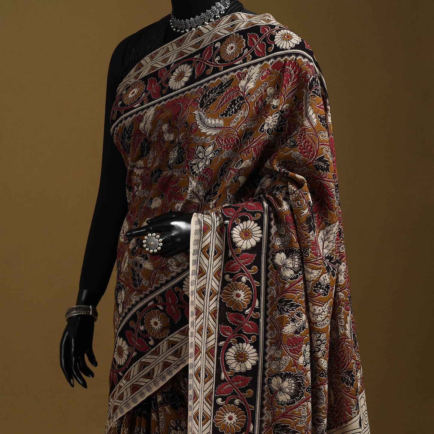 Printed cotton kalamkari saree 04 - handcrafted