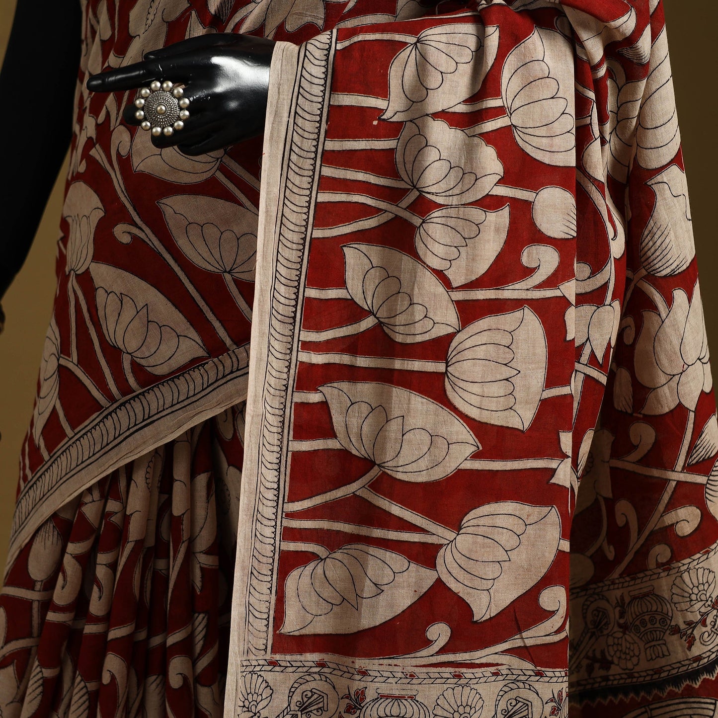 Printed cotton kalamkari saree 06 - handcrafted