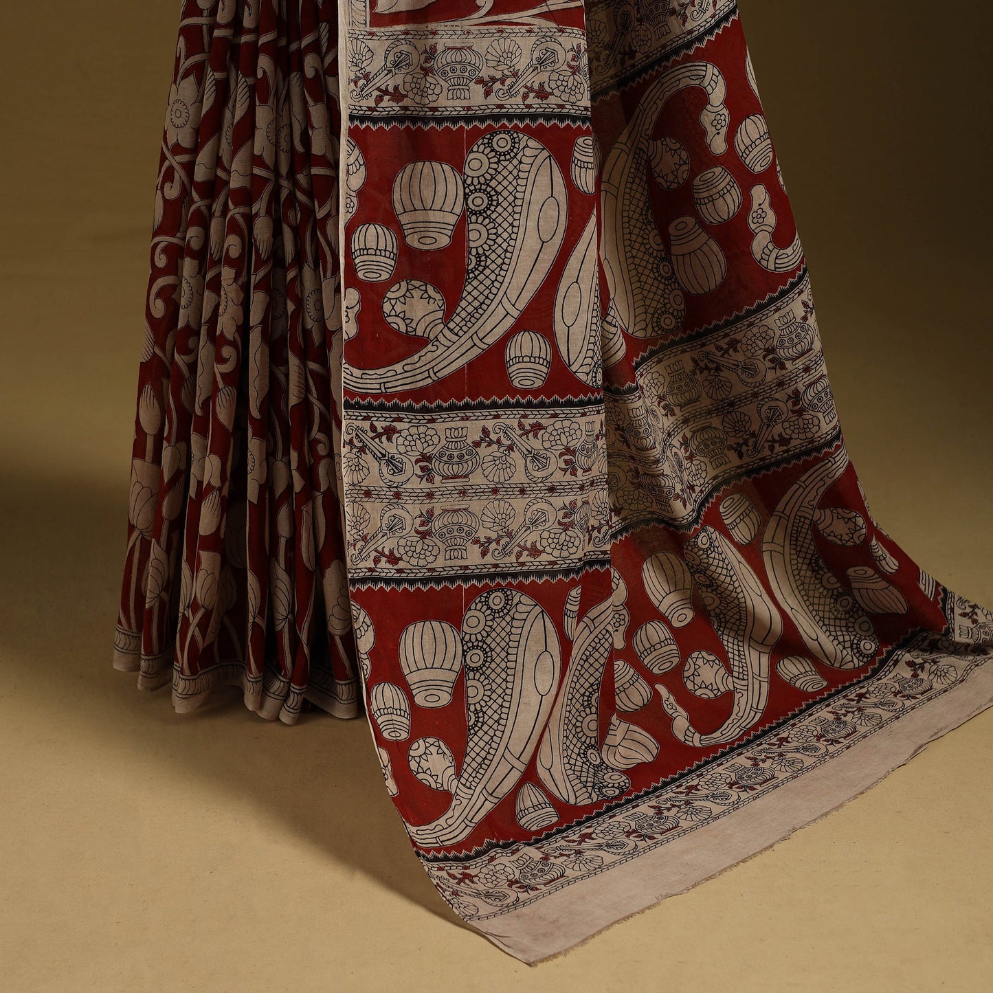 Printed cotton kalamkari saree 06 - handcrafted