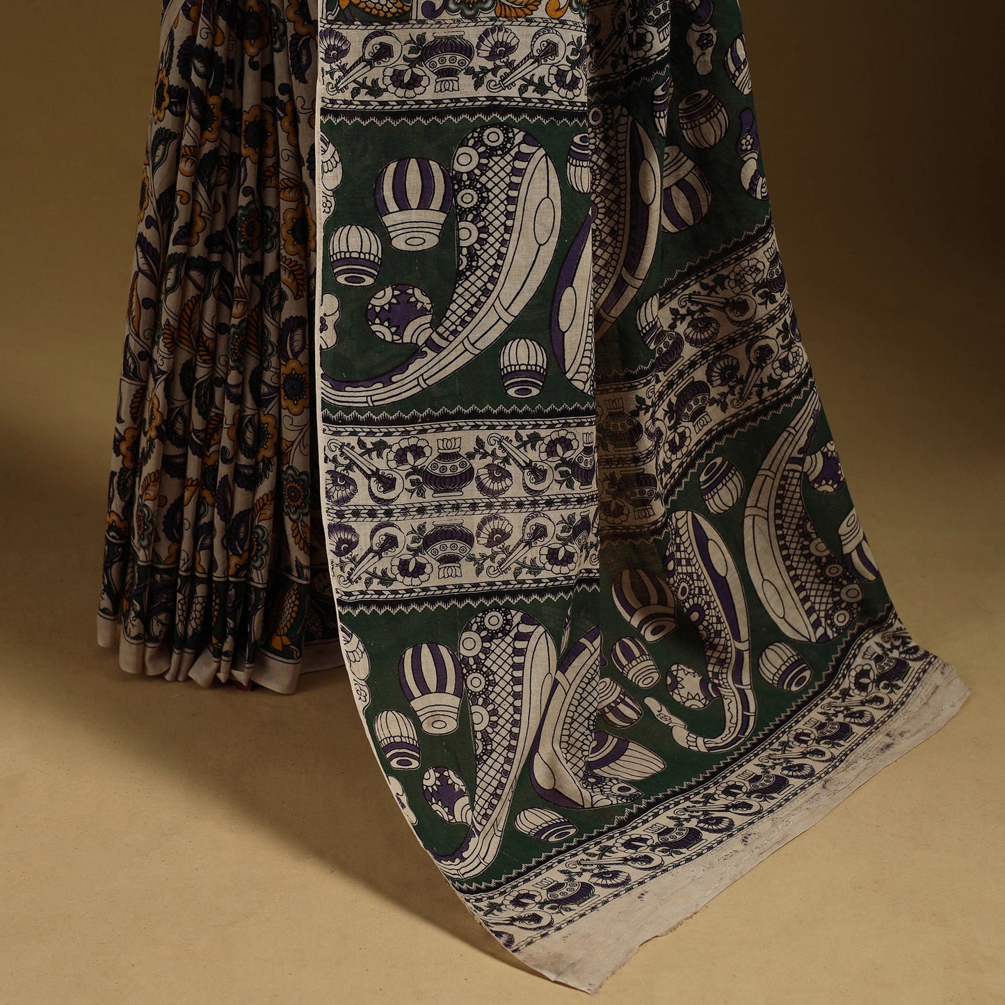 Printed cotton kalamkari saree 07 - handcrafted
