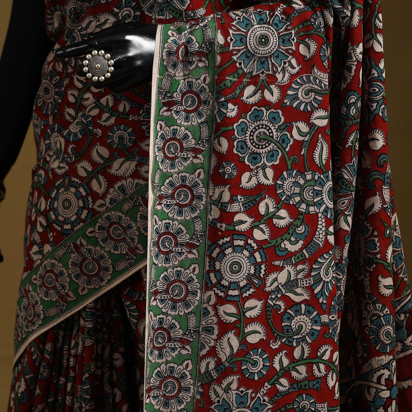 Printed cotton kalamkari saree 08 - handcrafted