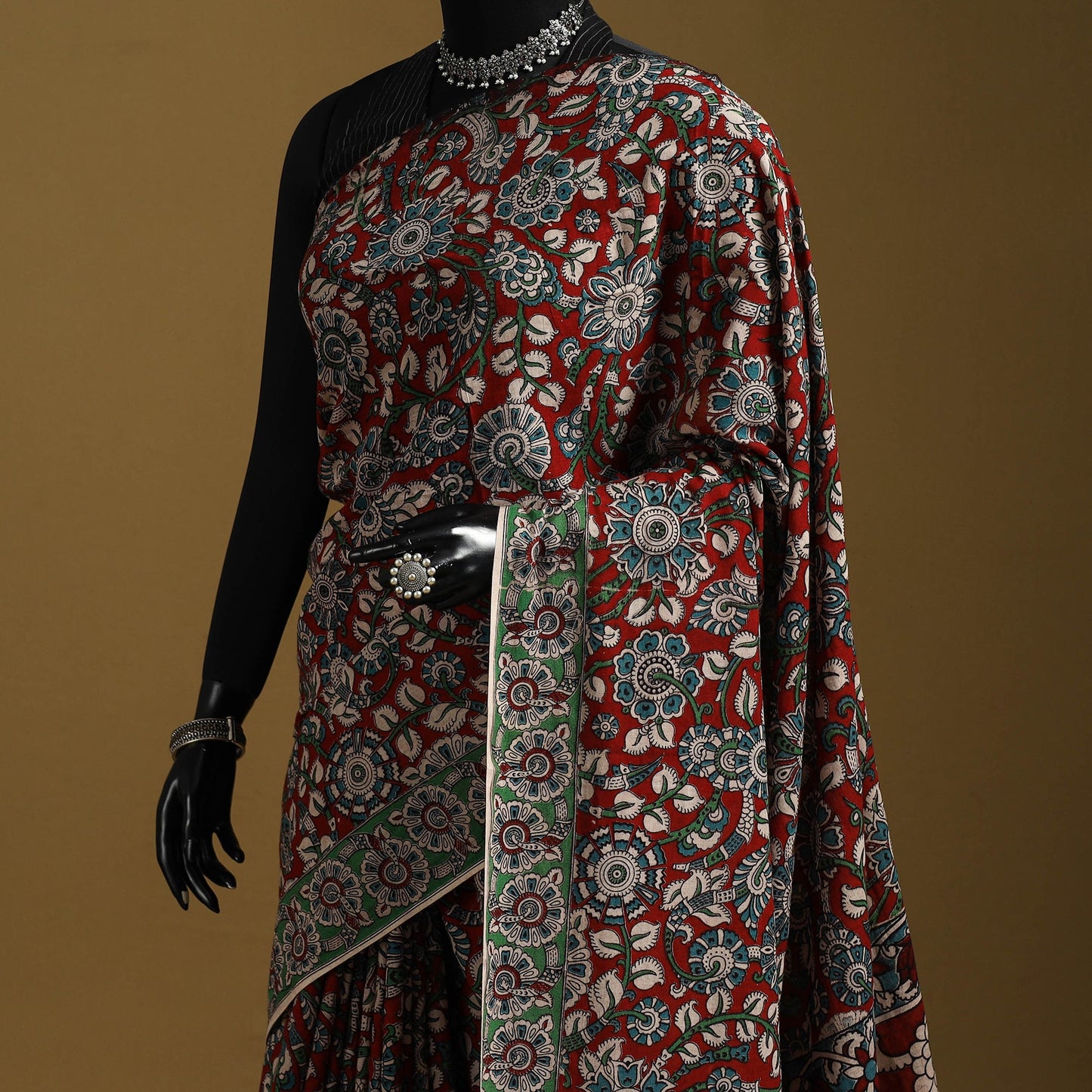 Printed cotton kalamkari saree 08 - handcrafted