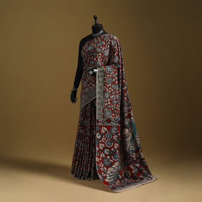 Printed cotton kalamkari saree 08 - handcrafted