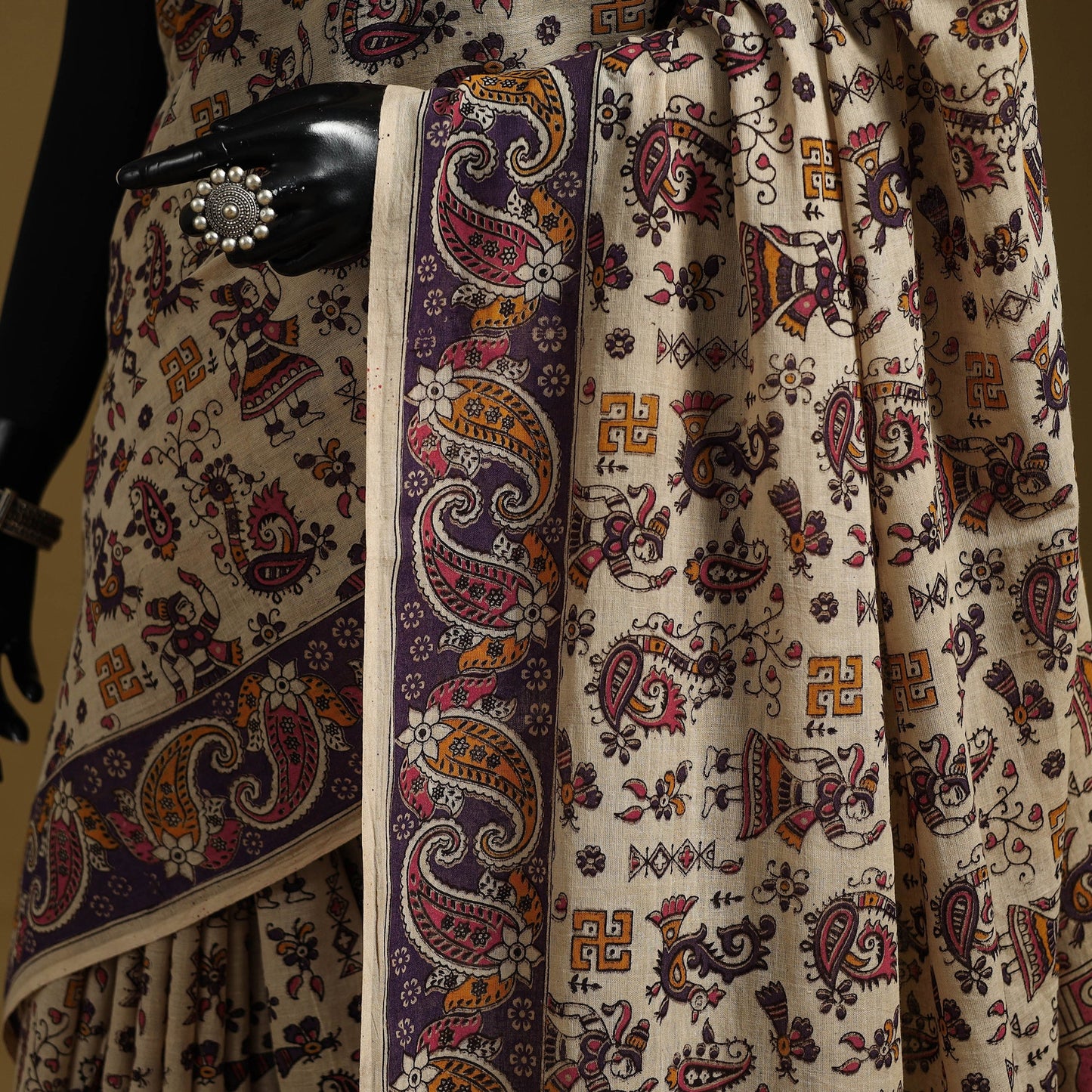 Printed cotton kalamkari saree 10 - handcrafted