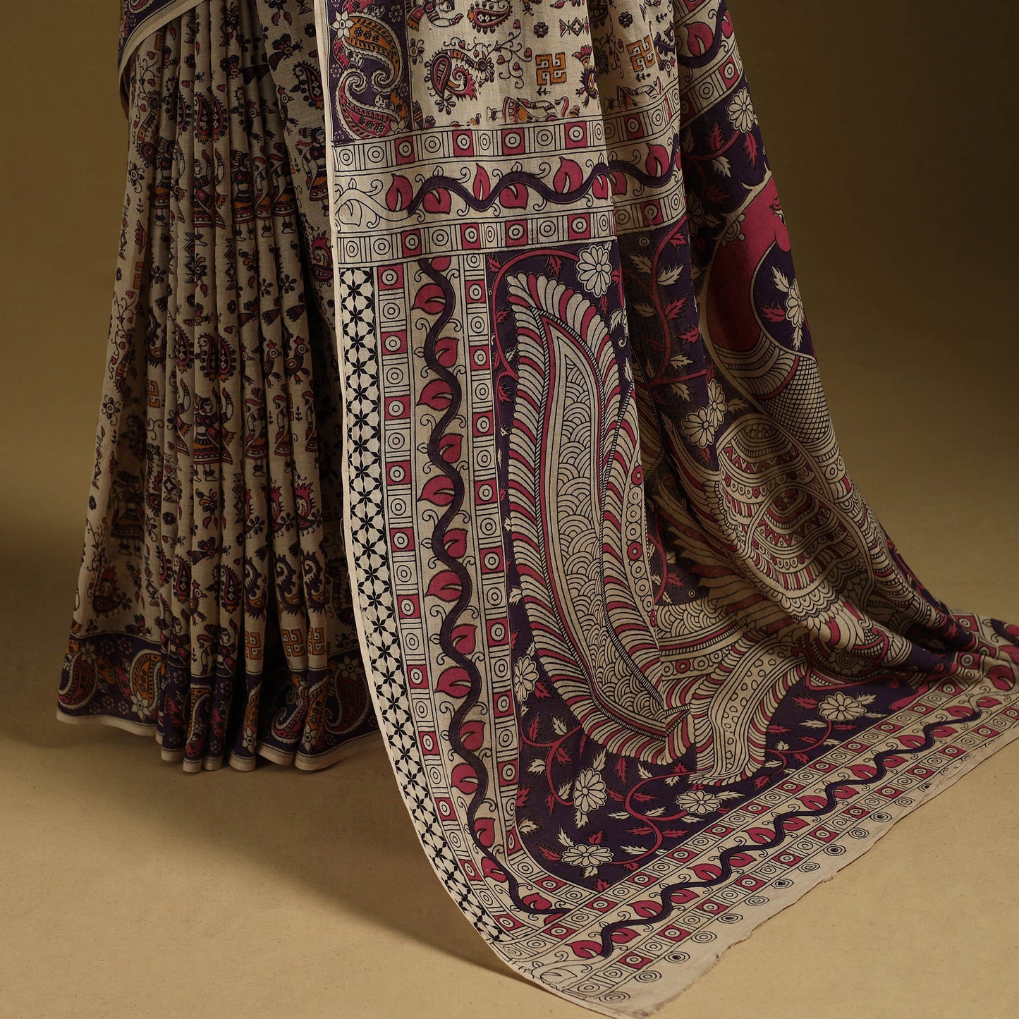 Printed cotton kalamkari saree 10 - handcrafted