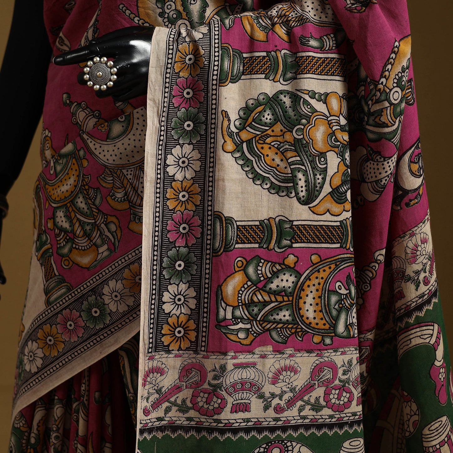 Printed cotton kalamkari saree 11 - handcrafted