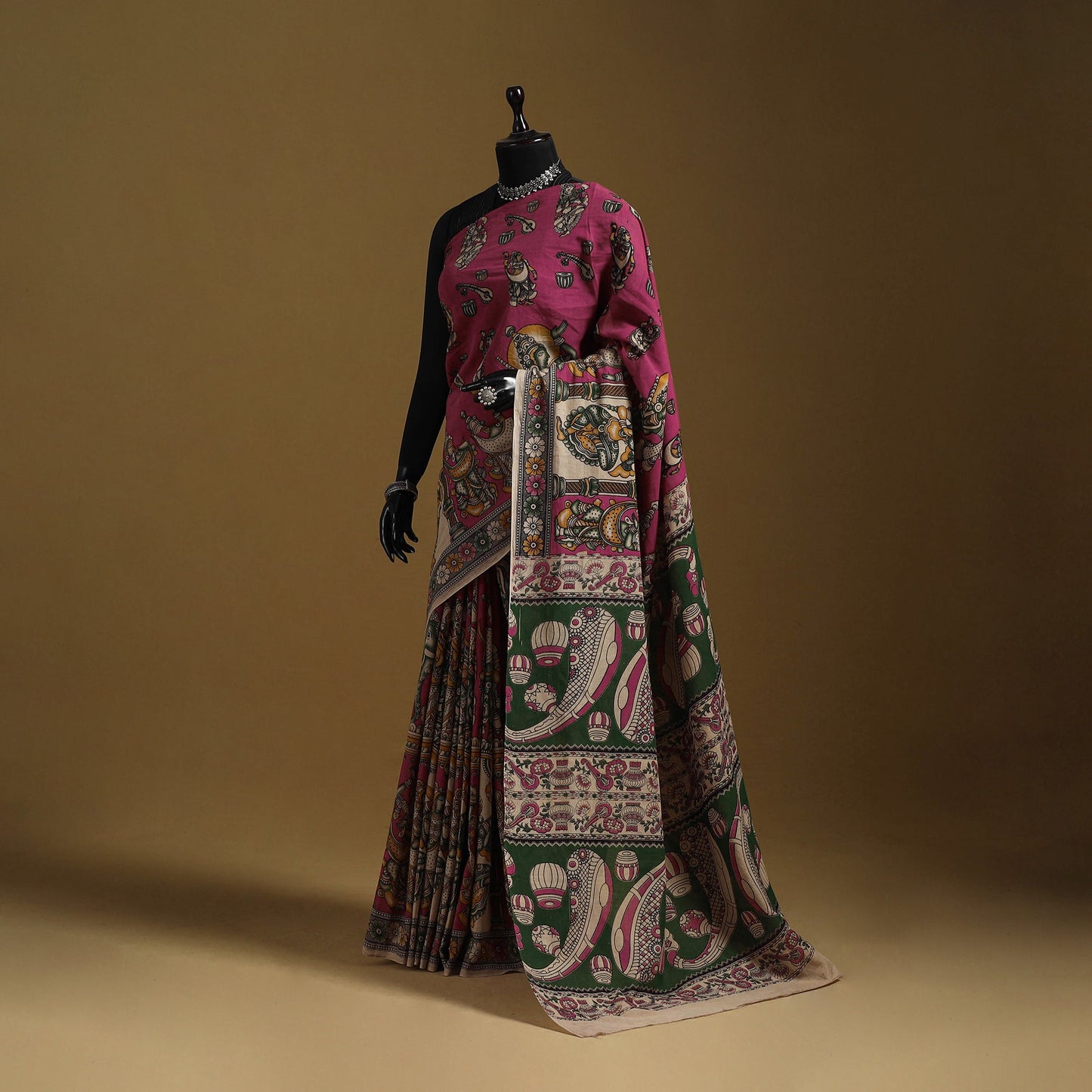 Printed cotton kalamkari saree 11 - handcrafted