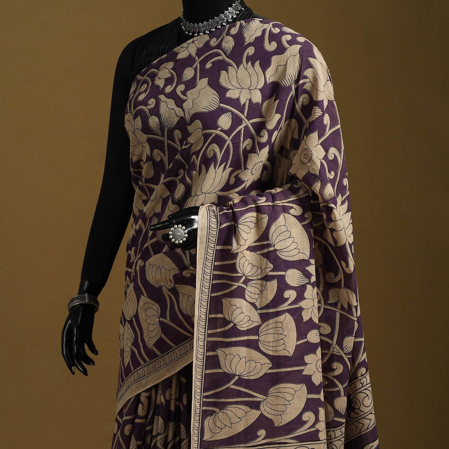 Printed cotton kalamkari saree 12 - handcrafted