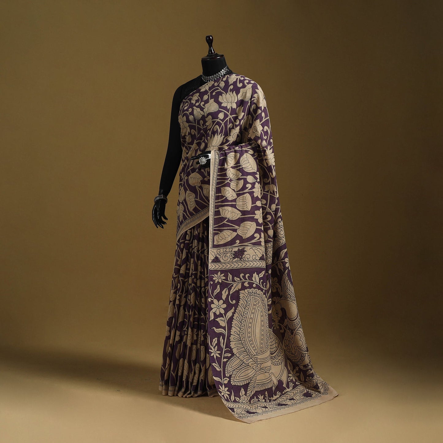 Printed cotton kalamkari saree 12 - handcrafted