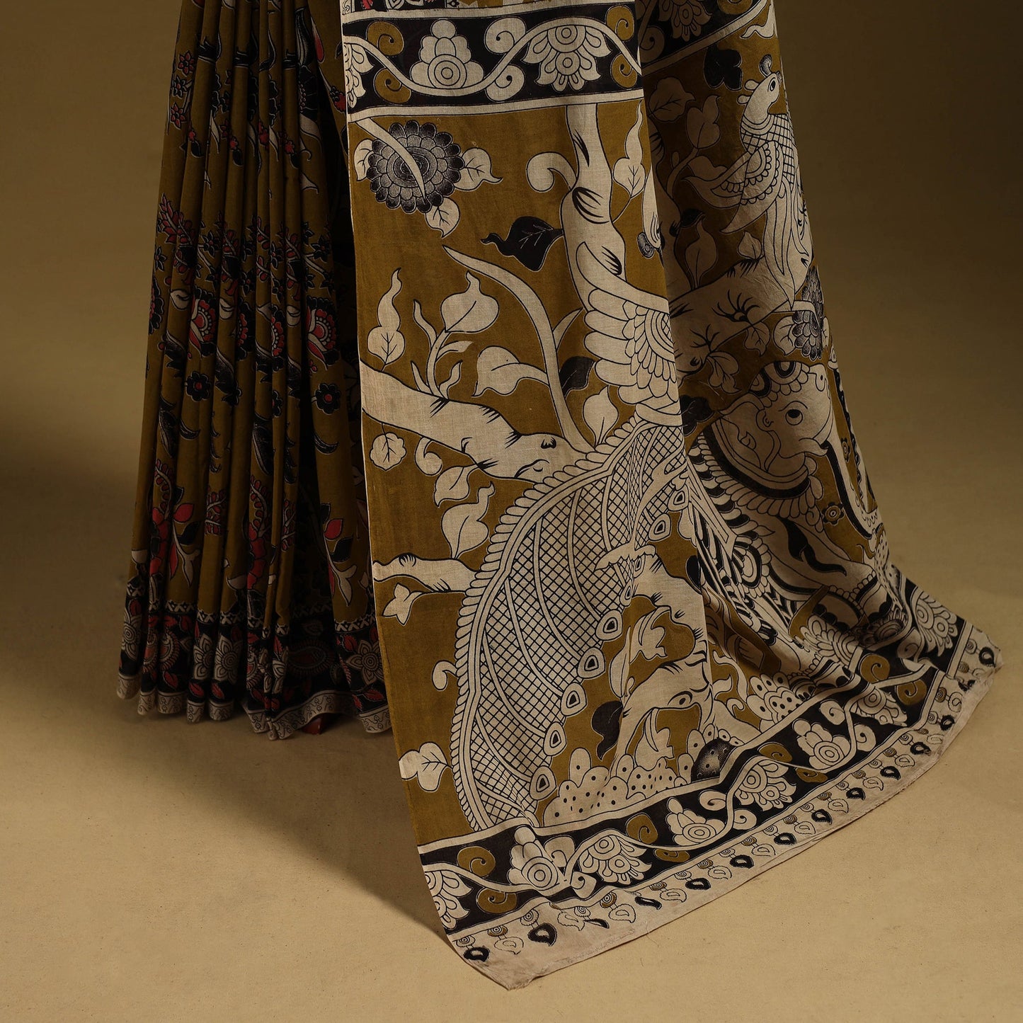 Printed cotton kalamkari saree 13 - handcrafted