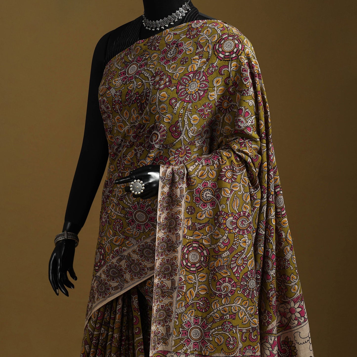 Printed cotton kalamkari saree 14 - handcrafted